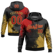 Load image into Gallery viewer, Custom Stitched Black Red-Old Gold 3D Pattern Design Abstract Brush Stroke Sports Pullover Sweatshirt Hoodie
