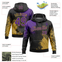 Load image into Gallery viewer, Custom Stitched Black Purple-Old Gold 3D Pattern Design Abstract Brush Stroke Sports Pullover Sweatshirt Hoodie
