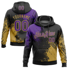 Load image into Gallery viewer, Custom Stitched Black Purple-Old Gold 3D Pattern Design Abstract Brush Stroke Sports Pullover Sweatshirt Hoodie
