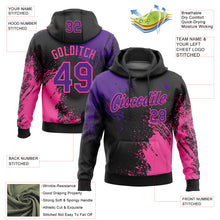 Load image into Gallery viewer, Custom Stitched Black Purple-Pink 3D Pattern Design Abstract Brush Stroke Sports Pullover Sweatshirt Hoodie

