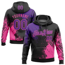 Load image into Gallery viewer, Custom Stitched Black Purple-Pink 3D Pattern Design Abstract Brush Stroke Sports Pullover Sweatshirt Hoodie
