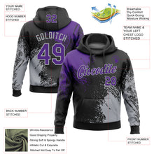 Load image into Gallery viewer, Custom Stitched Black Purple-Gray 3D Pattern Design Abstract Brush Stroke Sports Pullover Sweatshirt Hoodie

