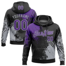 Load image into Gallery viewer, Custom Stitched Black Purple-Gray 3D Pattern Design Abstract Brush Stroke Sports Pullover Sweatshirt Hoodie
