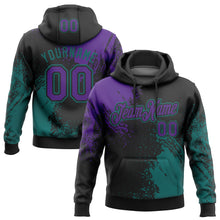 Load image into Gallery viewer, Custom Stitched Black Purple-Teal 3D Pattern Design Abstract Brush Stroke Sports Pullover Sweatshirt Hoodie
