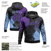 Load image into Gallery viewer, Custom Stitched Black Purple-Light Blue 3D Pattern Design Abstract Brush Stroke Sports Pullover Sweatshirt Hoodie
