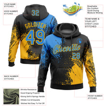 Load image into Gallery viewer, Custom Stitched Black Powder Blue-Gold 3D Pattern Design Abstract Brush Stroke Sports Pullover Sweatshirt Hoodie
