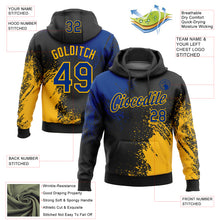 Load image into Gallery viewer, Custom Stitched Black Royal-Gold 3D Pattern Design Abstract Brush Stroke Sports Pullover Sweatshirt Hoodie
