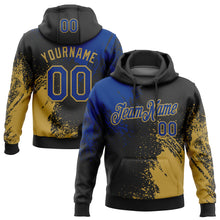 Load image into Gallery viewer, Custom Stitched Black Royal-Old Gold 3D Pattern Design Abstract Brush Stroke Sports Pullover Sweatshirt Hoodie
