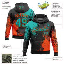 Load image into Gallery viewer, Custom Stitched Black Aqua-Orange 3D Pattern Design Abstract Brush Stroke Sports Pullover Sweatshirt Hoodie
