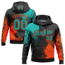 Load image into Gallery viewer, Custom Stitched Black Aqua-Orange 3D Pattern Design Abstract Brush Stroke Sports Pullover Sweatshirt Hoodie
