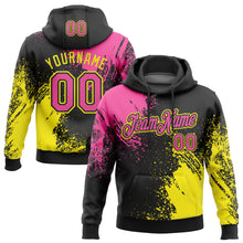 Load image into Gallery viewer, Custom Stitched Black Pink-Light Yellow 3D Pattern Design Abstract Brush Stroke Sports Pullover Sweatshirt Hoodie
