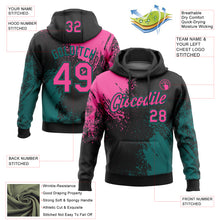 Load image into Gallery viewer, Custom Stitched Black Pink-Teal 3D Pattern Design Abstract Brush Stroke Sports Pullover Sweatshirt Hoodie
