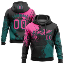 Load image into Gallery viewer, Custom Stitched Black Pink-Teal 3D Pattern Design Abstract Brush Stroke Sports Pullover Sweatshirt Hoodie
