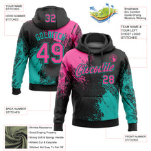 Load image into Gallery viewer, Custom Stitched Black Pink-Aqua 3D Pattern Design Abstract Brush Stroke Sports Pullover Sweatshirt Hoodie
