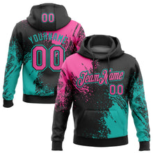 Load image into Gallery viewer, Custom Stitched Black Pink-Aqua 3D Pattern Design Abstract Brush Stroke Sports Pullover Sweatshirt Hoodie
