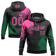 Load image into Gallery viewer, Custom Stitched Black Pink-Kelly Green 3D Pattern Design Abstract Brush Stroke Sports Pullover Sweatshirt Hoodie
