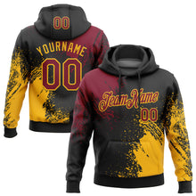 Load image into Gallery viewer, Custom Stitched Black Crimson-Gold 3D Pattern Design Abstract Brush Stroke Sports Pullover Sweatshirt Hoodie
