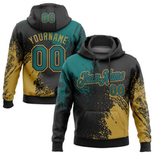 Load image into Gallery viewer, Custom Stitched Black Teal-Old Gold 3D Pattern Design Abstract Brush Stroke Sports Pullover Sweatshirt Hoodie
