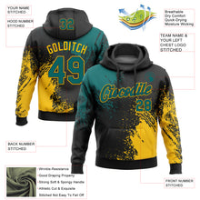 Load image into Gallery viewer, Custom Stitched Black Teal-Yellow 3D Pattern Design Abstract Brush Stroke Sports Pullover Sweatshirt Hoodie
