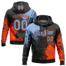 Load image into Gallery viewer, Custom Stitched Black Light Blue-Orange 3D Pattern Design Abstract Brush Stroke Sports Pullover Sweatshirt Hoodie
