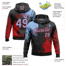Load image into Gallery viewer, Custom Stitched Black Light Blue-Red 3D Pattern Design Abstract Brush Stroke Sports Pullover Sweatshirt Hoodie

