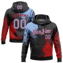 Load image into Gallery viewer, Custom Stitched Black Light Blue-Red 3D Pattern Design Abstract Brush Stroke Sports Pullover Sweatshirt Hoodie
