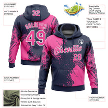 Load image into Gallery viewer, Custom Stitched Navy Pink-White 3D Pattern Design Abstract Brush Stroke Sports Pullover Sweatshirt Hoodie
