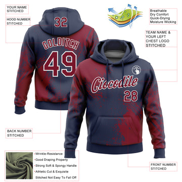 Custom Stitched Navy Crimson-White 3D Pattern Design Abstract Brush Stroke Sports Pullover Sweatshirt Hoodie