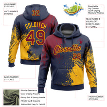 Load image into Gallery viewer, Custom Stitched Navy Crimson-Gold 3D Pattern Design Abstract Brush Stroke Sports Pullover Sweatshirt Hoodie
