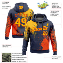 Load image into Gallery viewer, Custom Stitched Navy Gold-Orange 3D Pattern Design Abstract Brush Stroke Sports Pullover Sweatshirt Hoodie

