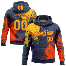 Load image into Gallery viewer, Custom Stitched Navy Gold-Orange 3D Pattern Design Abstract Brush Stroke Sports Pullover Sweatshirt Hoodie
