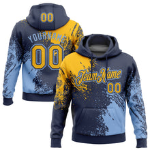 Load image into Gallery viewer, Custom Stitched Navy Gold-Light Blue 3D Pattern Design Abstract Brush Stroke Sports Pullover Sweatshirt Hoodie
