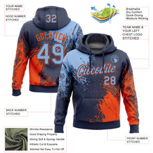 Load image into Gallery viewer, Custom Stitched Navy Light Blue-Orange 3D Pattern Design Abstract Brush Stroke Sports Pullover Sweatshirt Hoodie
