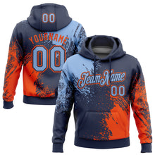 Load image into Gallery viewer, Custom Stitched Navy Light Blue-Orange 3D Pattern Design Abstract Brush Stroke Sports Pullover Sweatshirt Hoodie
