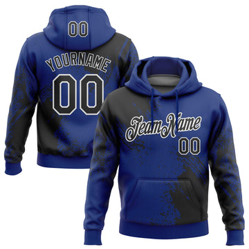 Custom Stitched Royal Black-White 3D Pattern Design Abstract Brush Stroke Sports Pullover Sweatshirt Hoodie