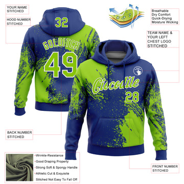 Custom Stitched Royal Neon Green-White 3D Pattern Design Abstract Brush Stroke Sports Pullover Sweatshirt Hoodie