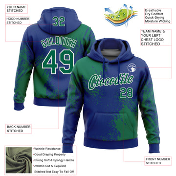 Custom Stitched Royal Kelly Green-White 3D Pattern Design Abstract Brush Stroke Sports Pullover Sweatshirt Hoodie