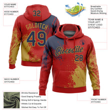 Load image into Gallery viewer, Custom Stitched Red Navy-Old Gold 3D Pattern Design Abstract Brush Stroke Sports Pullover Sweatshirt Hoodie
