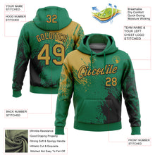 Load image into Gallery viewer, Custom Stitched Kelly Green Old Gold-Black 3D Pattern Design Abstract Brush Stroke Sports Pullover Sweatshirt Hoodie
