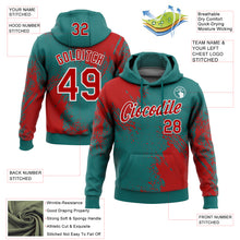Load image into Gallery viewer, Custom Stitched Teal Red-White 3D Pattern Design Abstract Brush Stroke Sports Pullover Sweatshirt Hoodie
