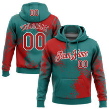 Load image into Gallery viewer, Custom Stitched Teal Red-White 3D Pattern Design Abstract Brush Stroke Sports Pullover Sweatshirt Hoodie
