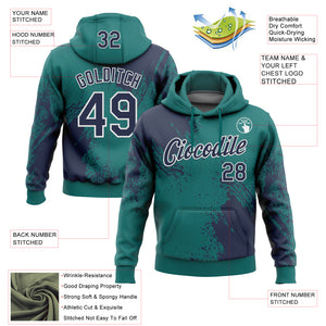 Custom Stitched Teal Navy-White 3D Pattern Design Abstract Brush Stroke Sports Pullover Sweatshirt Hoodie
