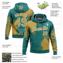 Load image into Gallery viewer, Custom Stitched Teal Old Gold-White 3D Pattern Design Abstract Brush Stroke Sports Pullover Sweatshirt Hoodie
