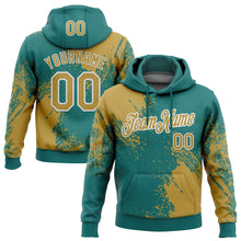 Load image into Gallery viewer, Custom Stitched Teal Old Gold-White 3D Pattern Design Abstract Brush Stroke Sports Pullover Sweatshirt Hoodie
