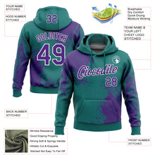 Load image into Gallery viewer, Custom Stitched Teal Purple-White 3D Pattern Design Abstract Brush Stroke Sports Pullover Sweatshirt Hoodie
