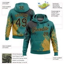 Load image into Gallery viewer, Custom Stitched Teal Black-Old Gold 3D Pattern Design Abstract Brush Stroke Sports Pullover Sweatshirt Hoodie
