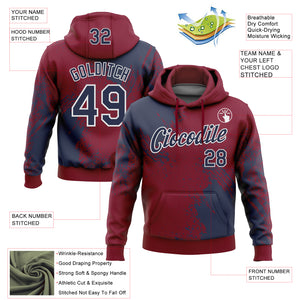 Custom Stitched Crimson Navy-White 3D Pattern Design Abstract Brush Stroke Sports Pullover Sweatshirt Hoodie