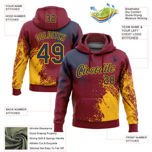 Custom Stitched Crimson Navy-Gold 3D Pattern Design Abstract Brush Stroke Sports Pullover Sweatshirt Hoodie