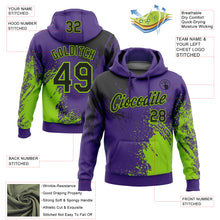 Загрузить изображение в средство просмотра галереи, Custom Stitched Purple Black-Neon Green 3D Pattern Design Abstract Brush Stroke Sports Pullover Sweatshirt Hoodie
