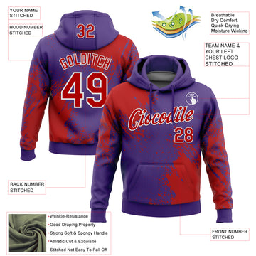 Custom Stitched Purple Red-White 3D Pattern Design Abstract Brush Stroke Sports Pullover Sweatshirt Hoodie